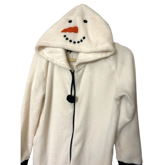 PJ ESSENTIALS Womens Snowman Hoodie Fleece Zip Costume Pajama Sz M - Picture 2 of 5